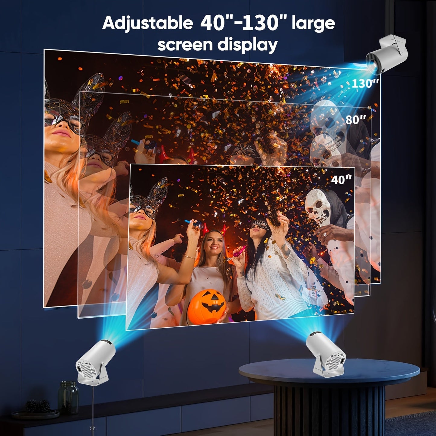 1x HY300 Pro Mini Portable Projector with Android 11.0 OS, 4K/1080P Smart Projector, Built-in Speakers, 180° Screen Rotation, Compatible with Netflix/YouTube/Hulu, Plug & Play Home Theater Projector for PC/Laptop-Free Movies