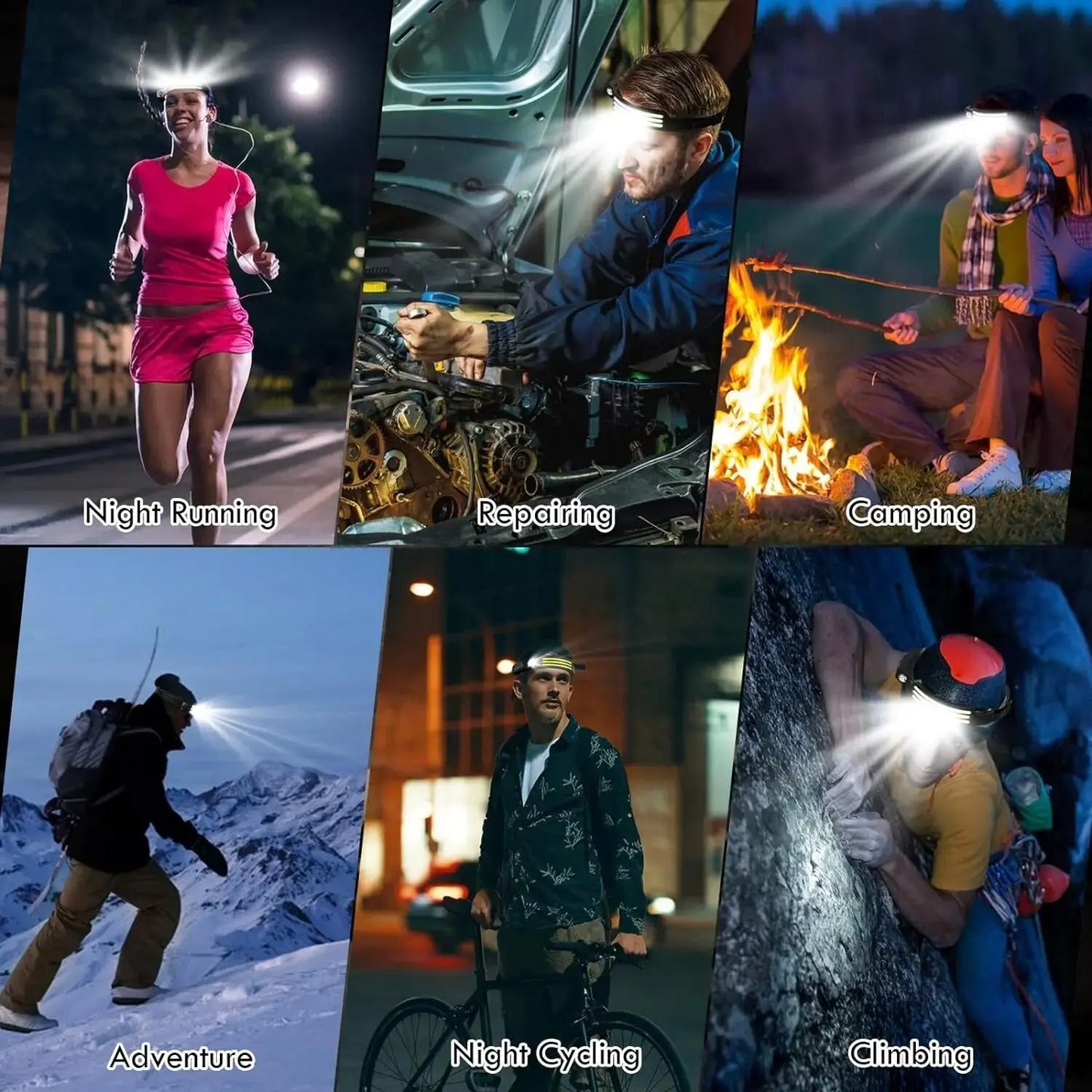 Rechargeable Headlamp with New 1200mAh Battery, 230° Wide-Angle LED and Motion Sensor, Ideal for Running, Fishing, Cycling, Camping, and Repairing